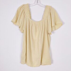 Beachlunchlounge Womens Cotton Blouse in Yellow Square Neck